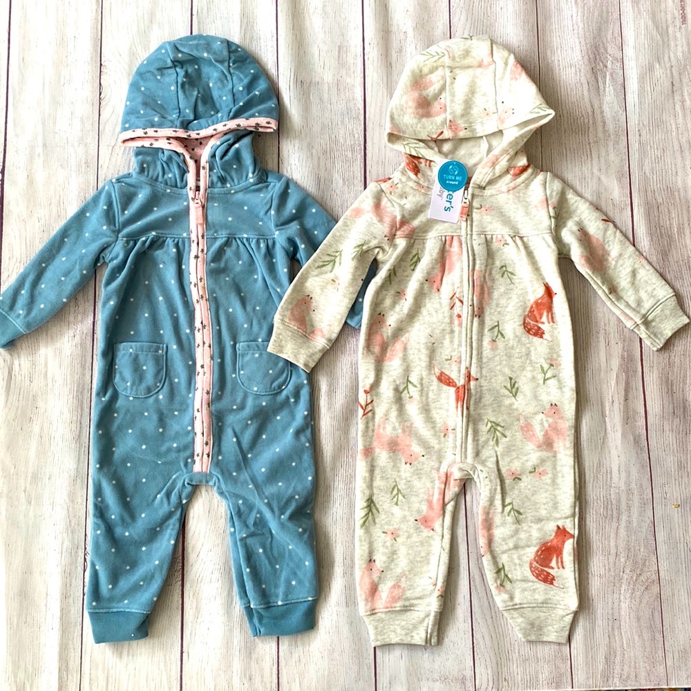 🦊 2 NWT Carter’s Baby Girls Rompers - Fox Print 🦊